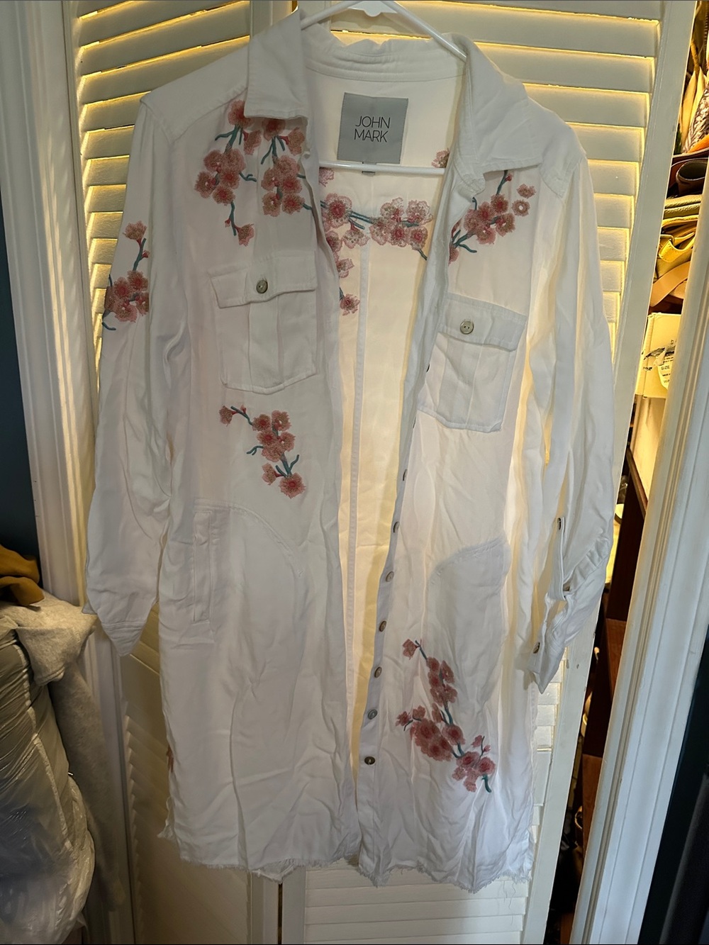 John Mark White Jacket with Pink Floral Details